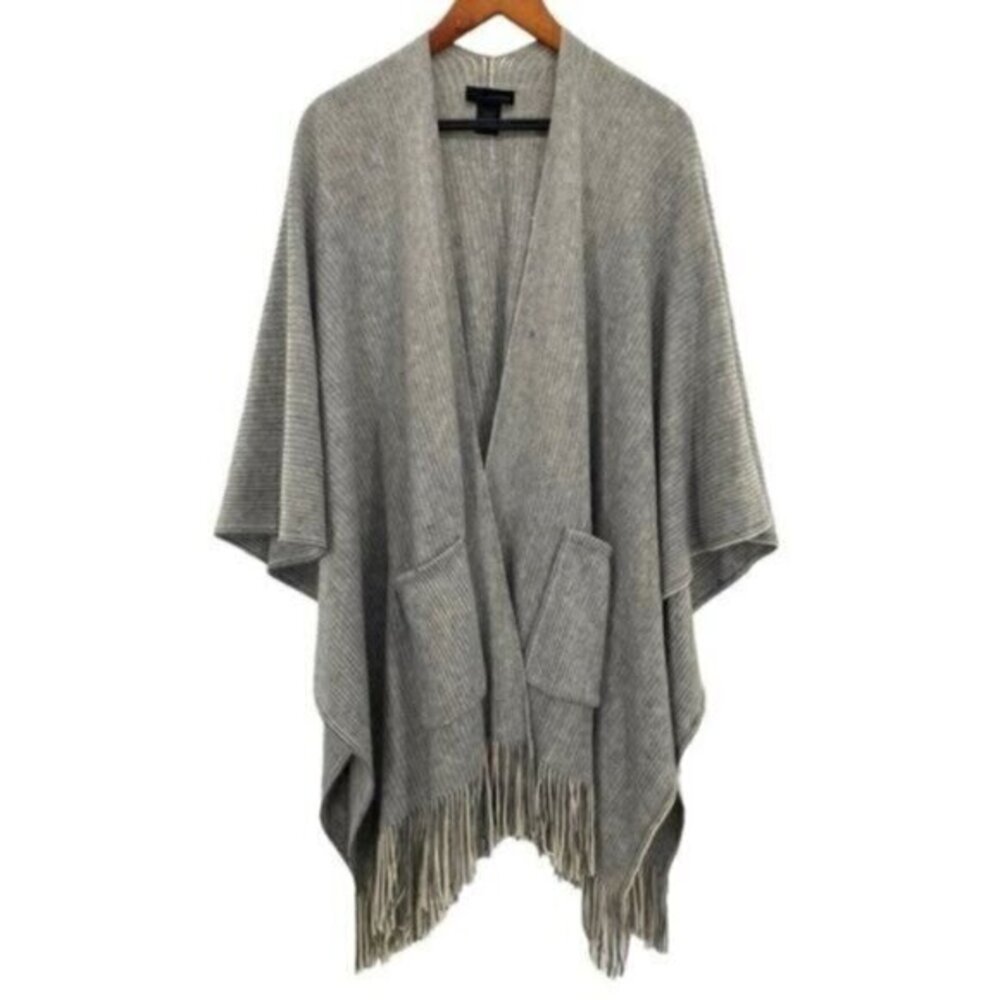 Steve Madden Women’s Fringe Rib Knit Poncho Sweater